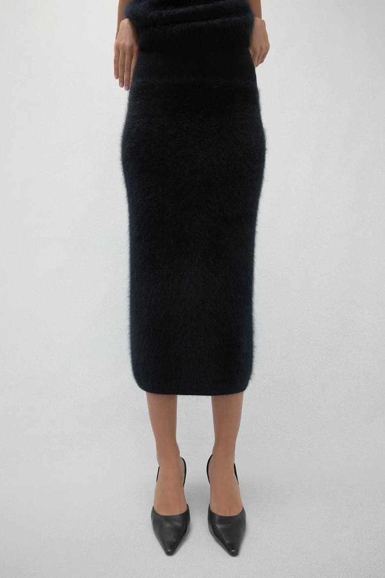 Francesca Brushed Cashmere Midi Skirt, Alternate, color, Black