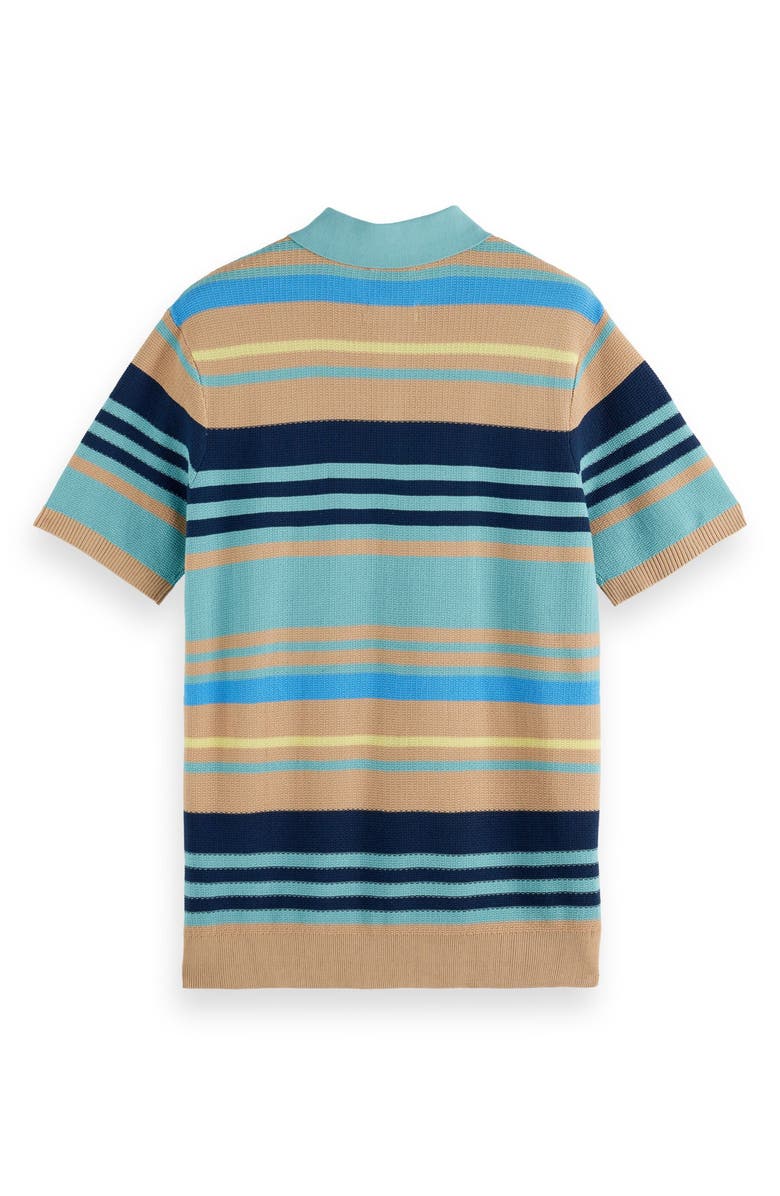 Scotch & Soda Stripe Textured Cotton Knit Polo, Alternate, color, Soft Camel Multi Str