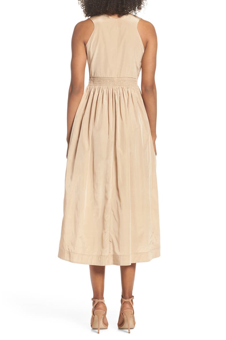 Aria Cotton & Silk Midi Dress, Alternate, color, BEIGE