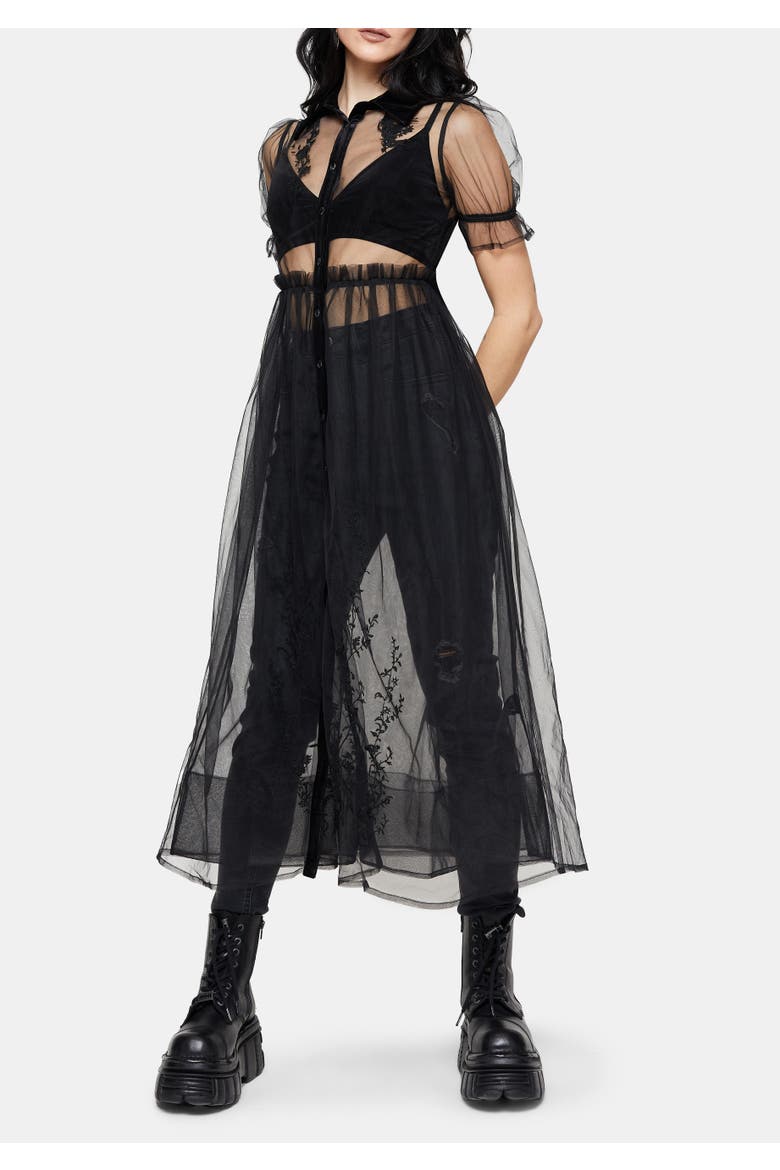 Aria Embroidered Tulle Shirt Dress, Alternate, color, Black