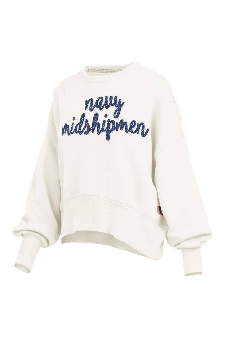 Women's Pressbox Cream Navy Midshipmen Oversized Chelsea Waist Length Pullover Sweatshirt, Alternate, color, Cream