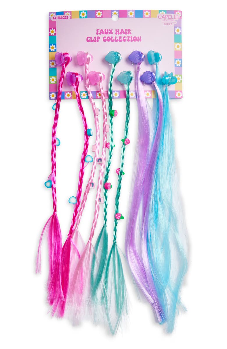 Capelli New York Kids' Assorted 10-Pack Beaded Faux Hair Extensions, Main, color, 