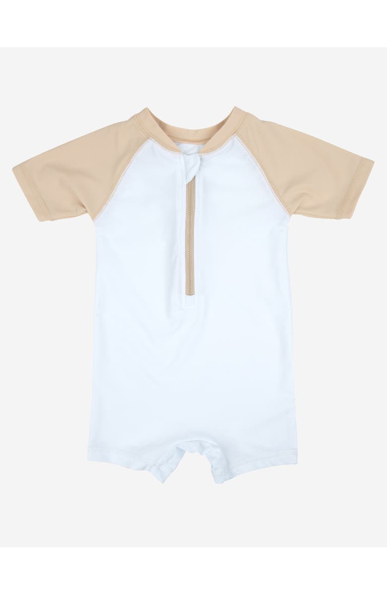 Leveret Baby One-Piece Rashguard, UPF 50+ Sun Protection Swimwear, Main, color, Beige & White