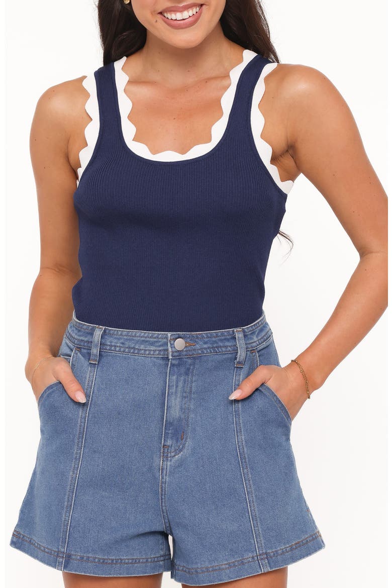 Johnson Scalloped Trim Tank, Main, color, NAVY WHITE