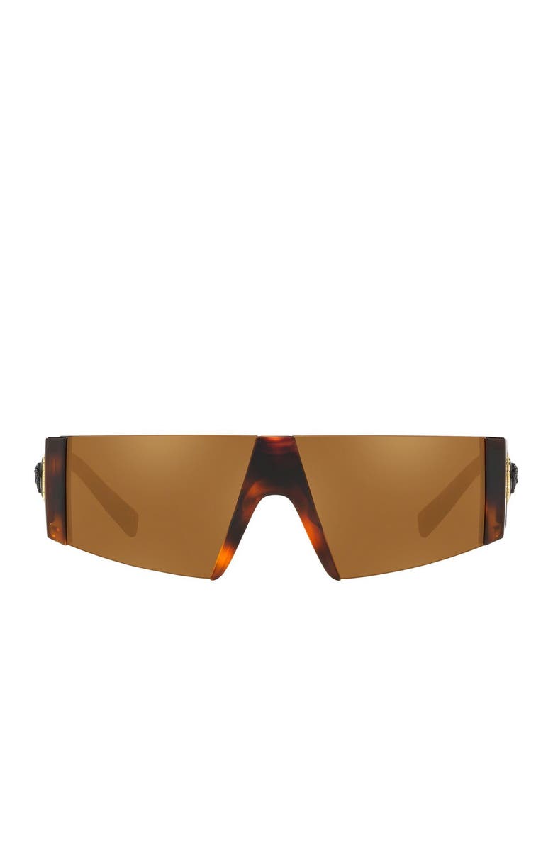 Versace 136mm Shield Sunglasses, Main, color, Havana