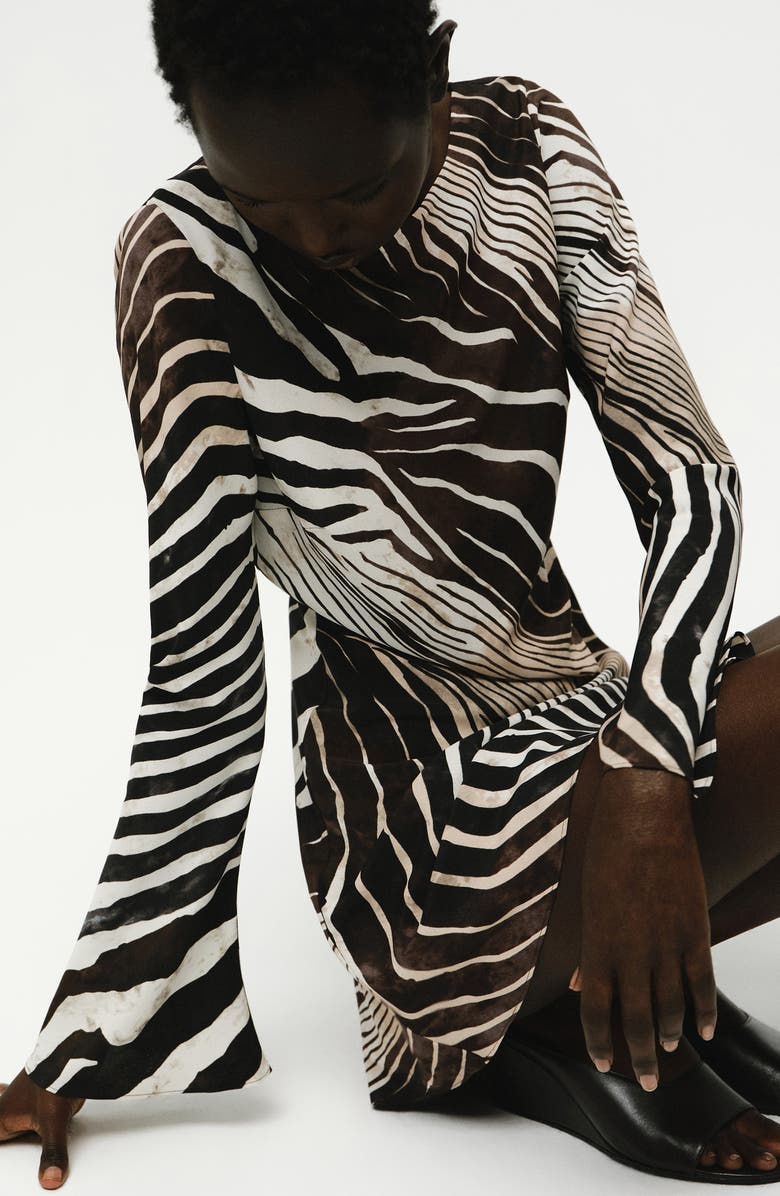 MANGO Zebra Print Long Sleeve Dress, Alternate, color, Black