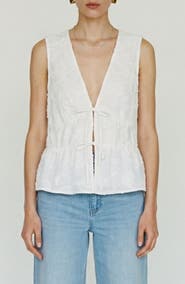 VERO MODA Mann Embroidered Tie Front Cotton Peplum Top