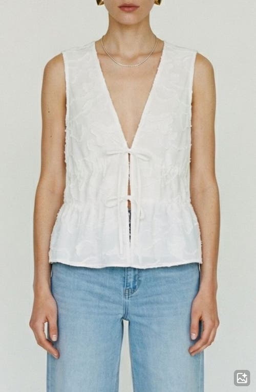 VERO MODA Mann Embroidered Tie Front Cotton Peplum Top in Snow White at Nordstrom, Size X-Small