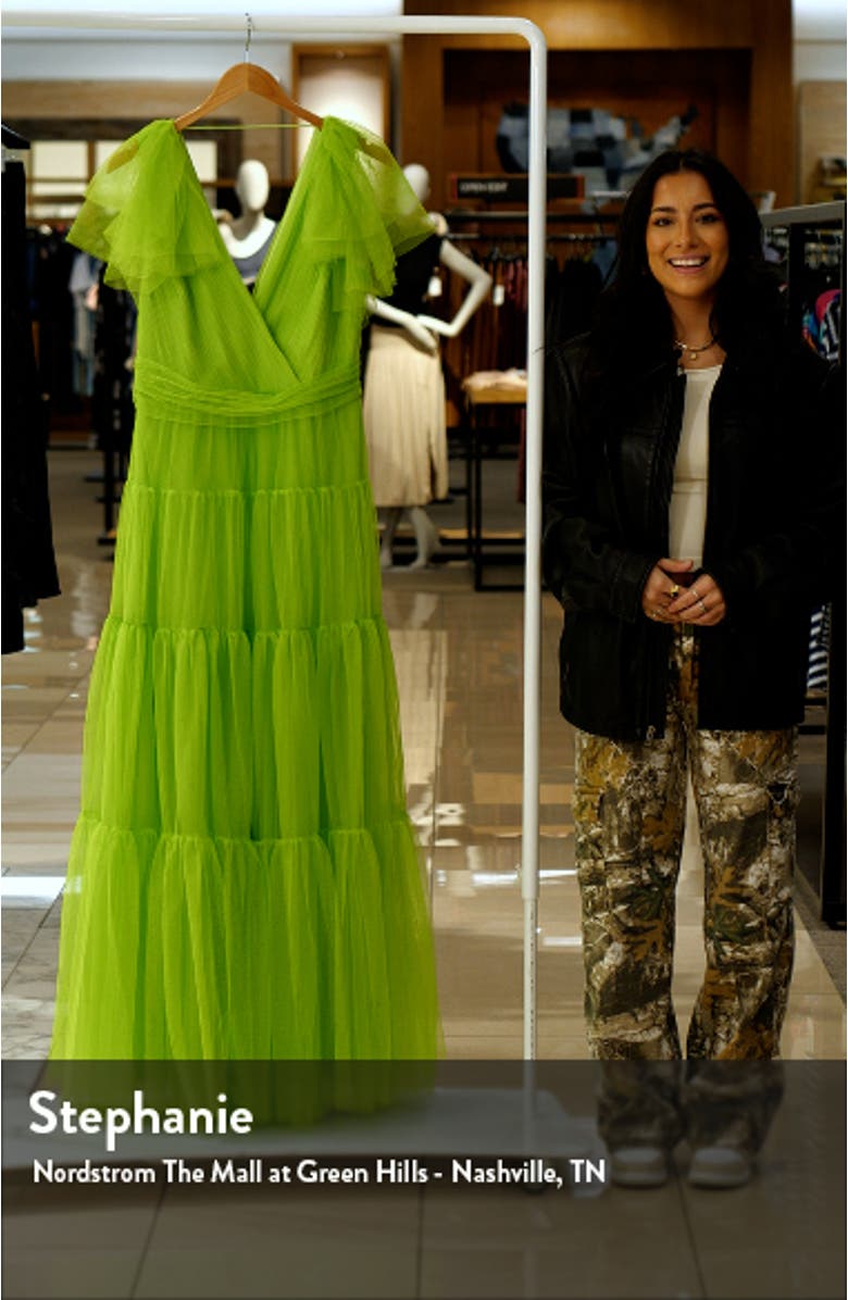 Flutter Sleeve Tiered Tulle Gown, sales video thumbnail
