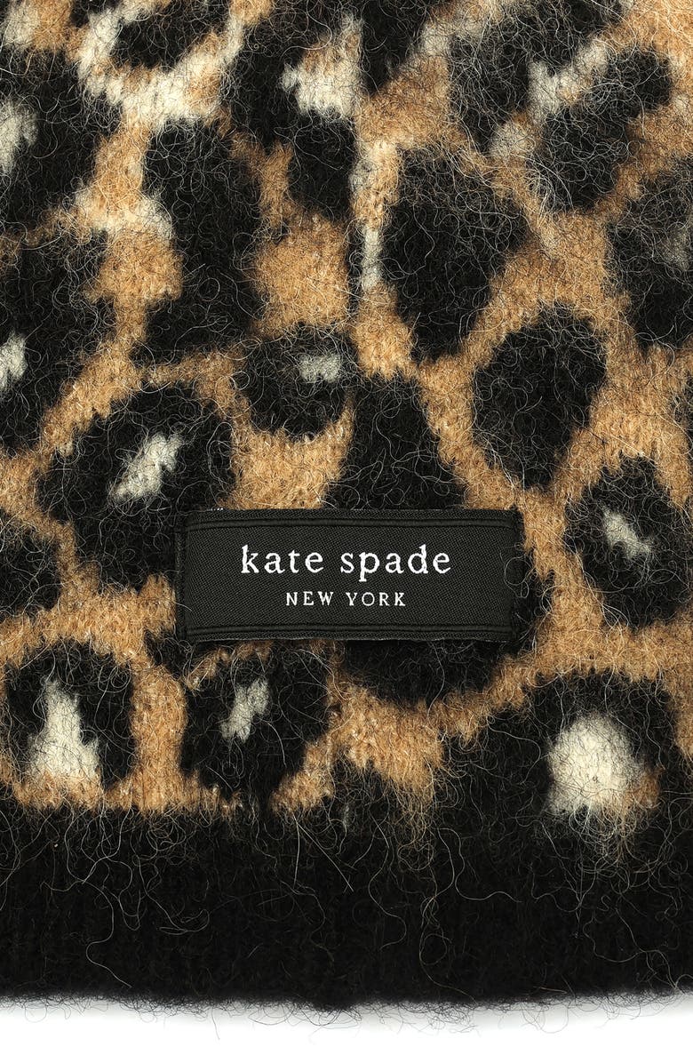 Kate Spade New York downtown leopard fingerless gloves, Alternate, color, Black/ Natural