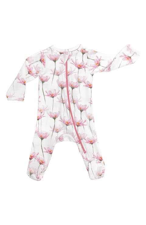 Organic Cotton Zip Footie in Pink Petals