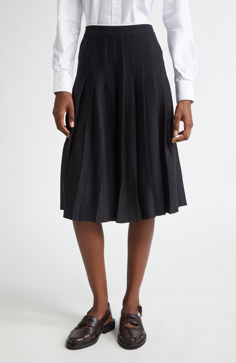 Thom Browne Pleated Wool & Silk Midi Sweater Skirt, Main, color, 