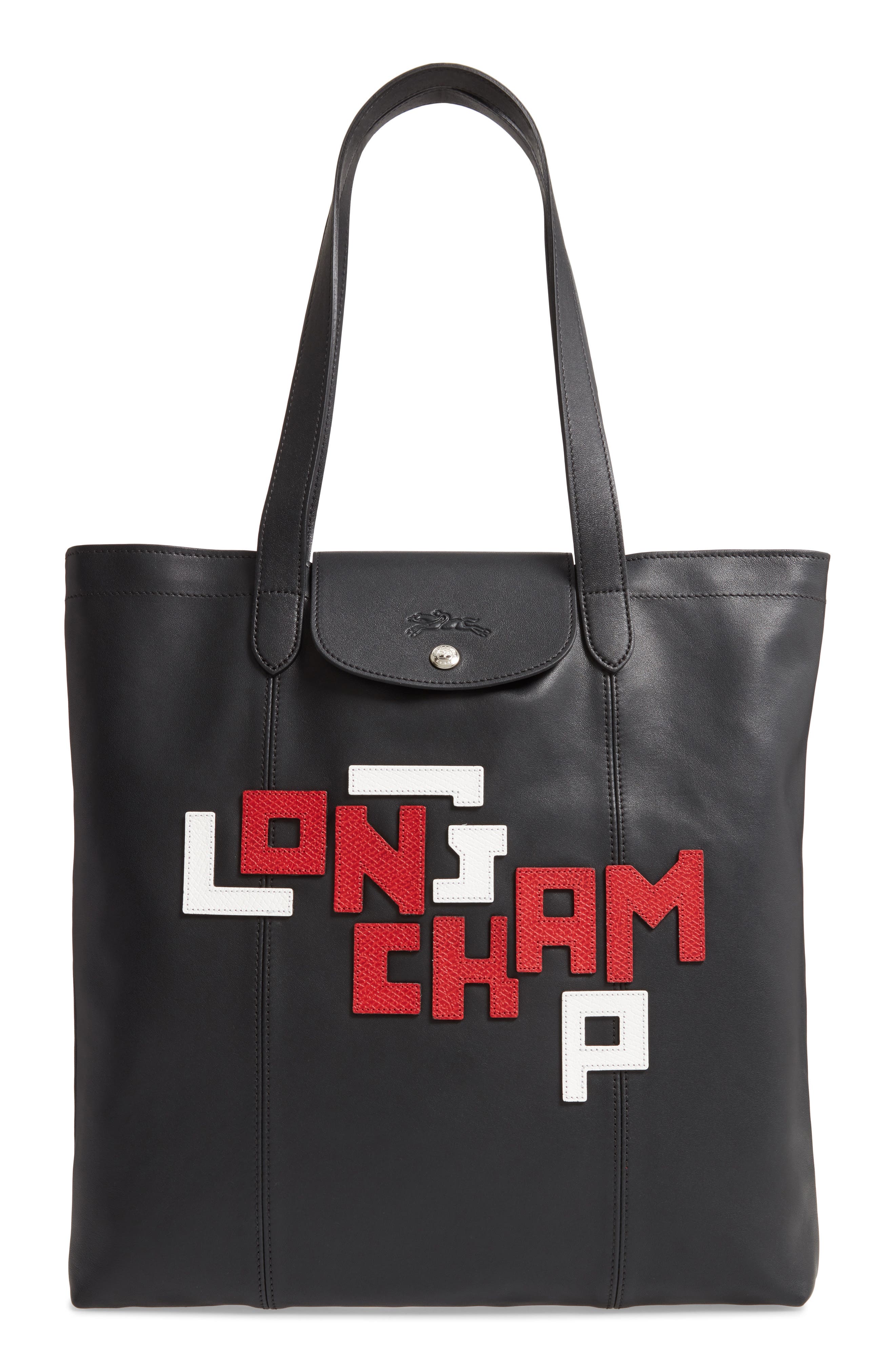 Longchamp Large Le Pliage Logo Leather Tote, Main, color, 