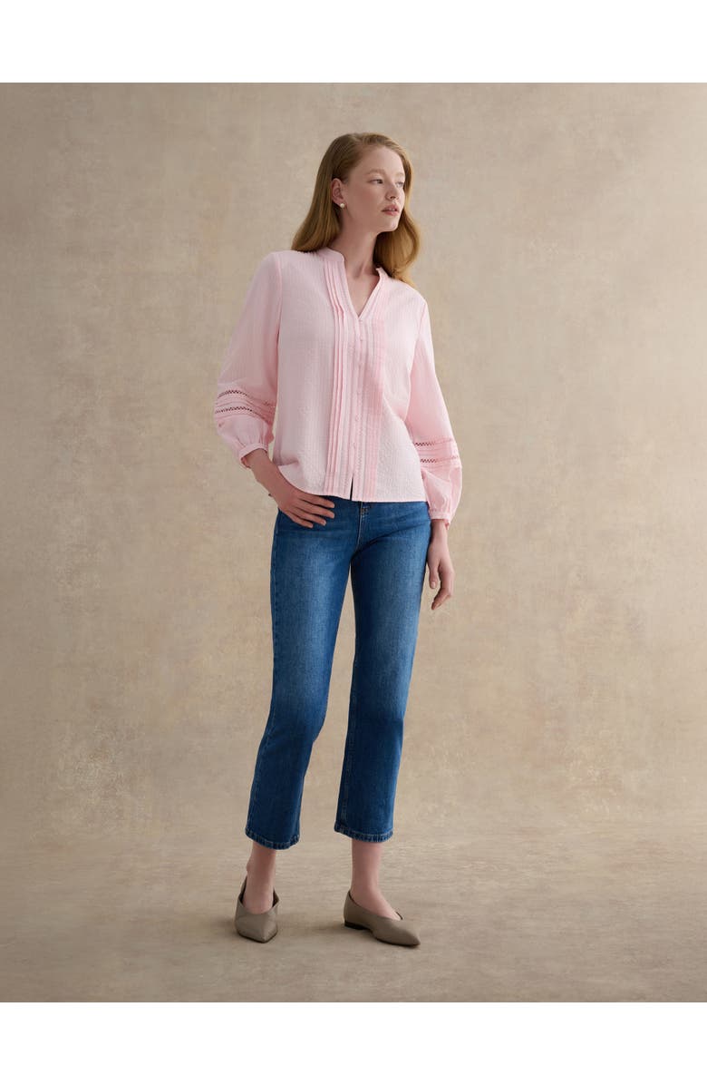 HOBBS LONDON Lucilla Pintuck Mandarin Collar Blouse, Alternate, color, Blush Pink