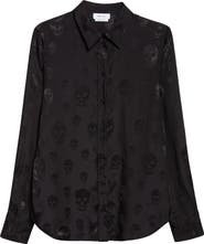 McQueen Slim Fit Skull Print Crêpe de Chine Button-Up Shirt