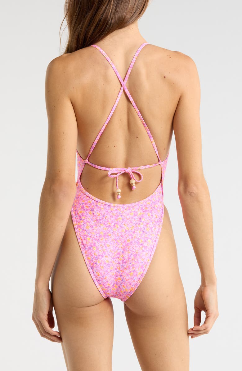 Kulani Kinis Plunge Cross Back One-Piece Swimsuit, Alternate, color, Gelato Bloom