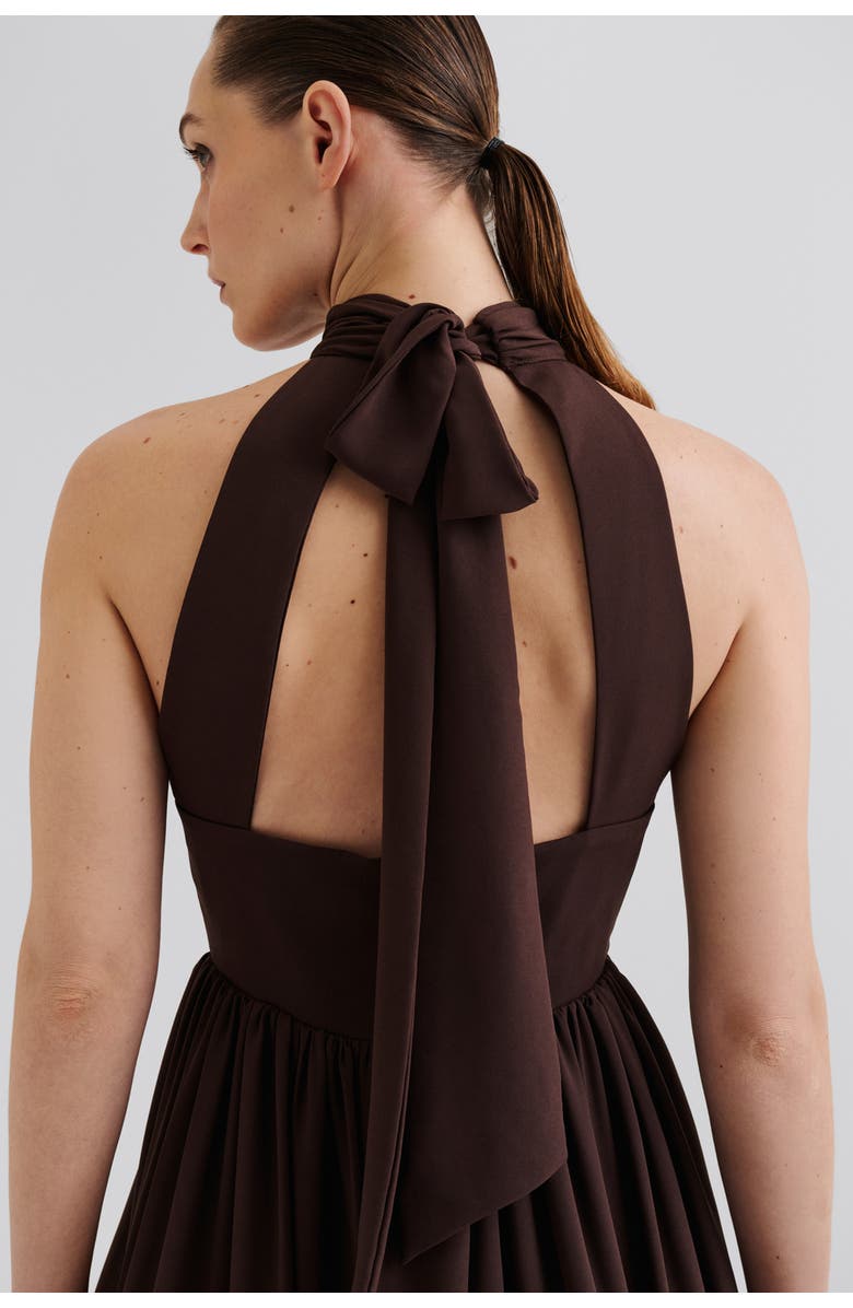 Malina Fern Halterneck Ruffled Mini Dress, Alternate, color, Chocolate