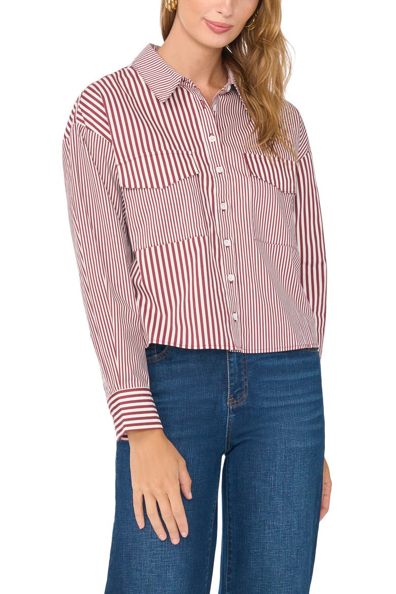 Striped Long Sleeve Button-Up Shirt, Main, color, BLOOM PLUM