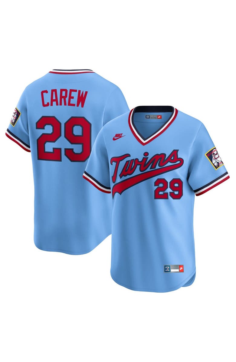 Nike Men's Nike Rod Carew Light Blue Minnesota Twins Throwback Cooperstown Collection Limited Jersey, Main, color, 