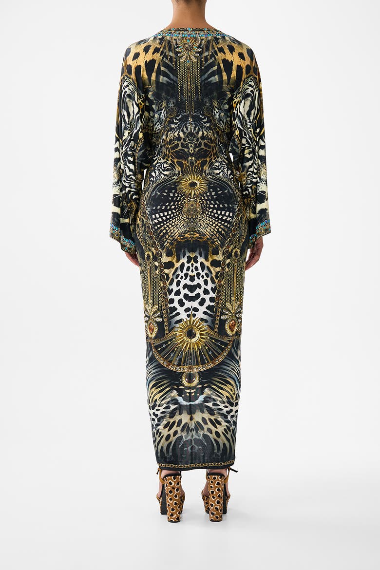Long Split Front Twist Dress, Alternate, color, Feline Folklore