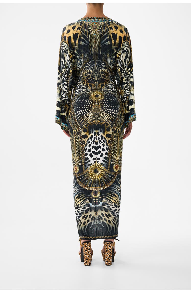 Camilla Long Split Front Twist Dress, Alternate, color, Feline Folklore