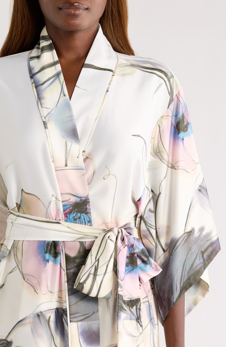 Natori Satin Robe, Alternate, color, White Multi