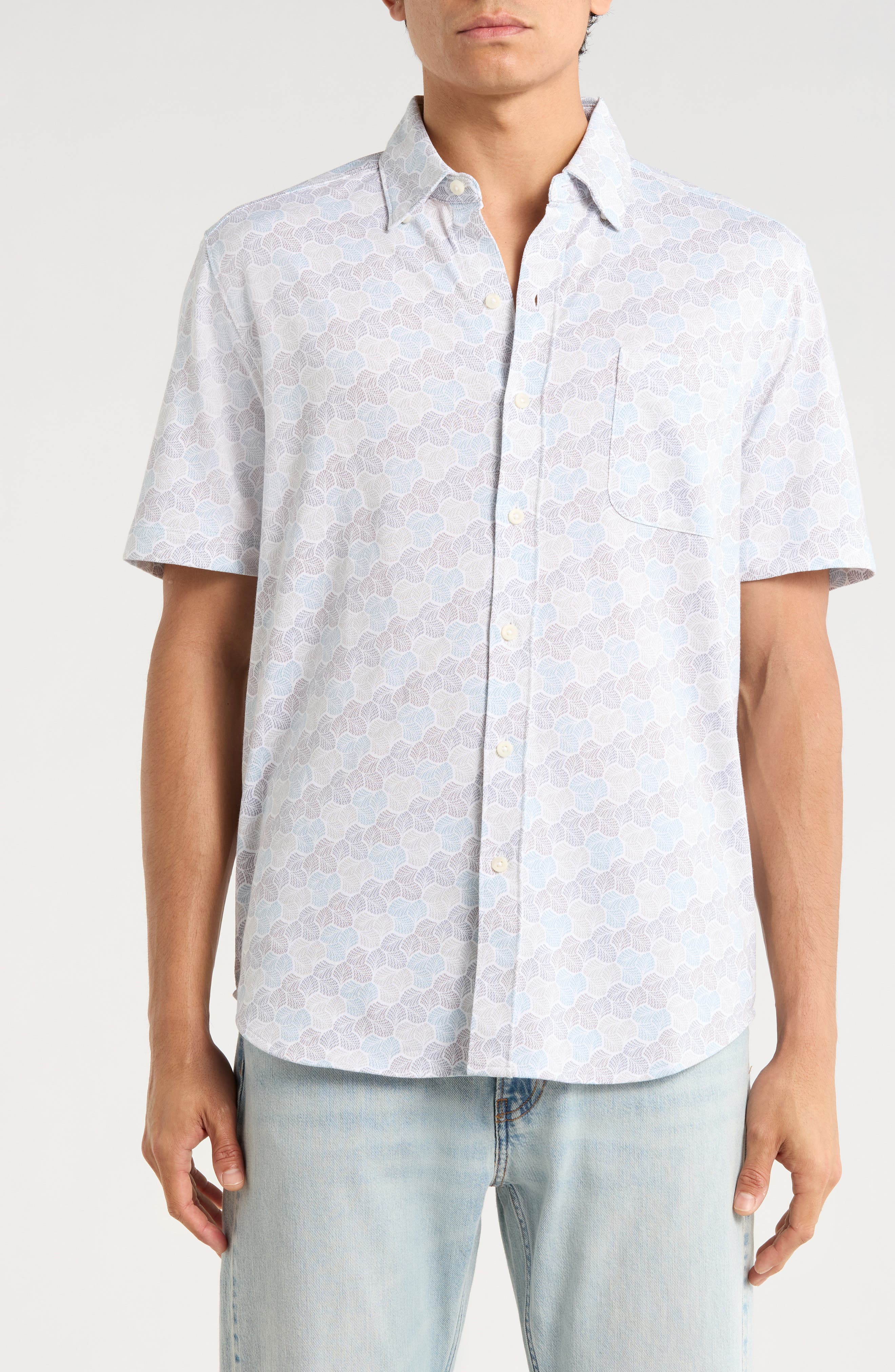 Tommy Bahama Honeycomb Geo Print Short Sleeve Button-Up Shirt