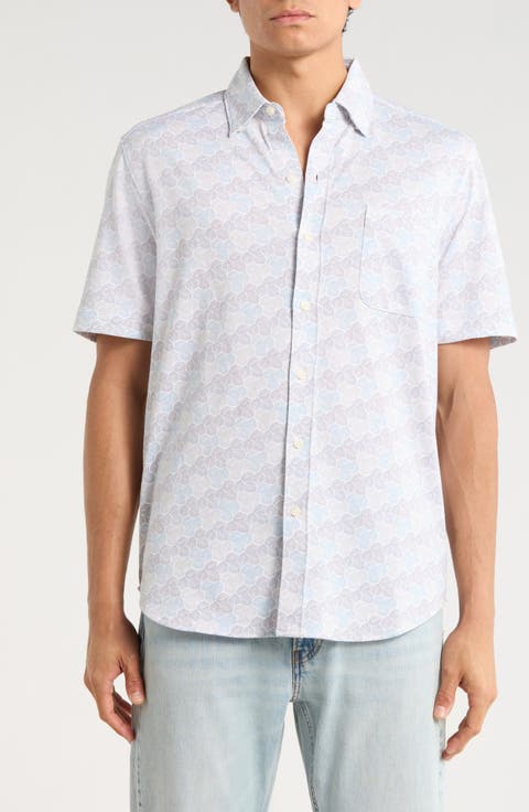 Honeycomb Geo Print Short Sleeve Button-Up Shirt