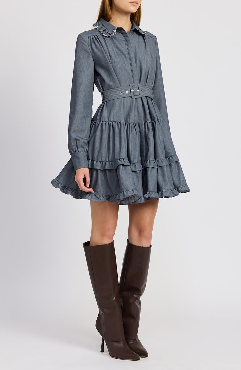 En Saison Angeline Long Sleeve Tiered Mini Shirtdress, Alternate, color, 