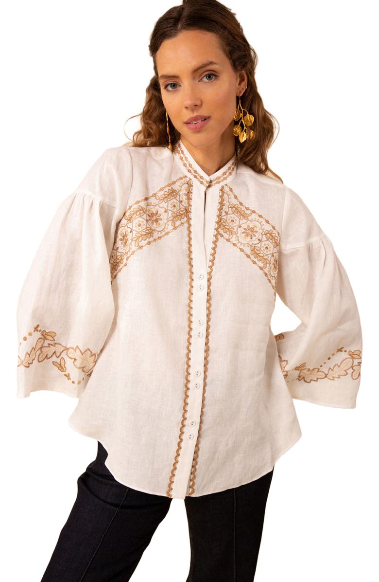 Hale Bob Kaia Embroidered Linen Top, Alternate, color, 