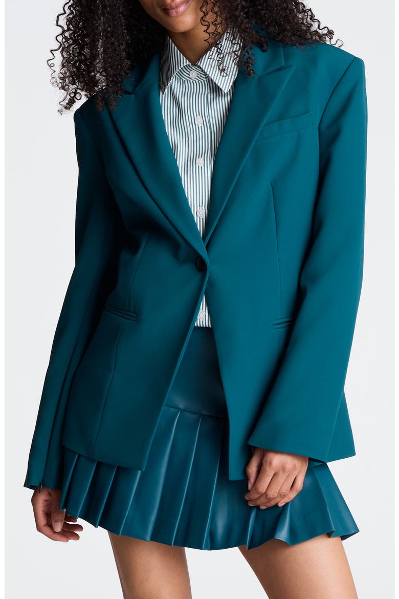 Slim One-Button Blazer, Main, color, TEAL DUSK