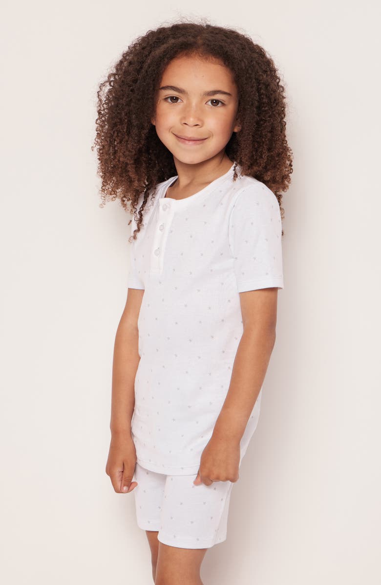 Petite Plume Kids' Star Print Fitted Two-Piece Pima Cotton Short Pajamas, Alternate, color, White