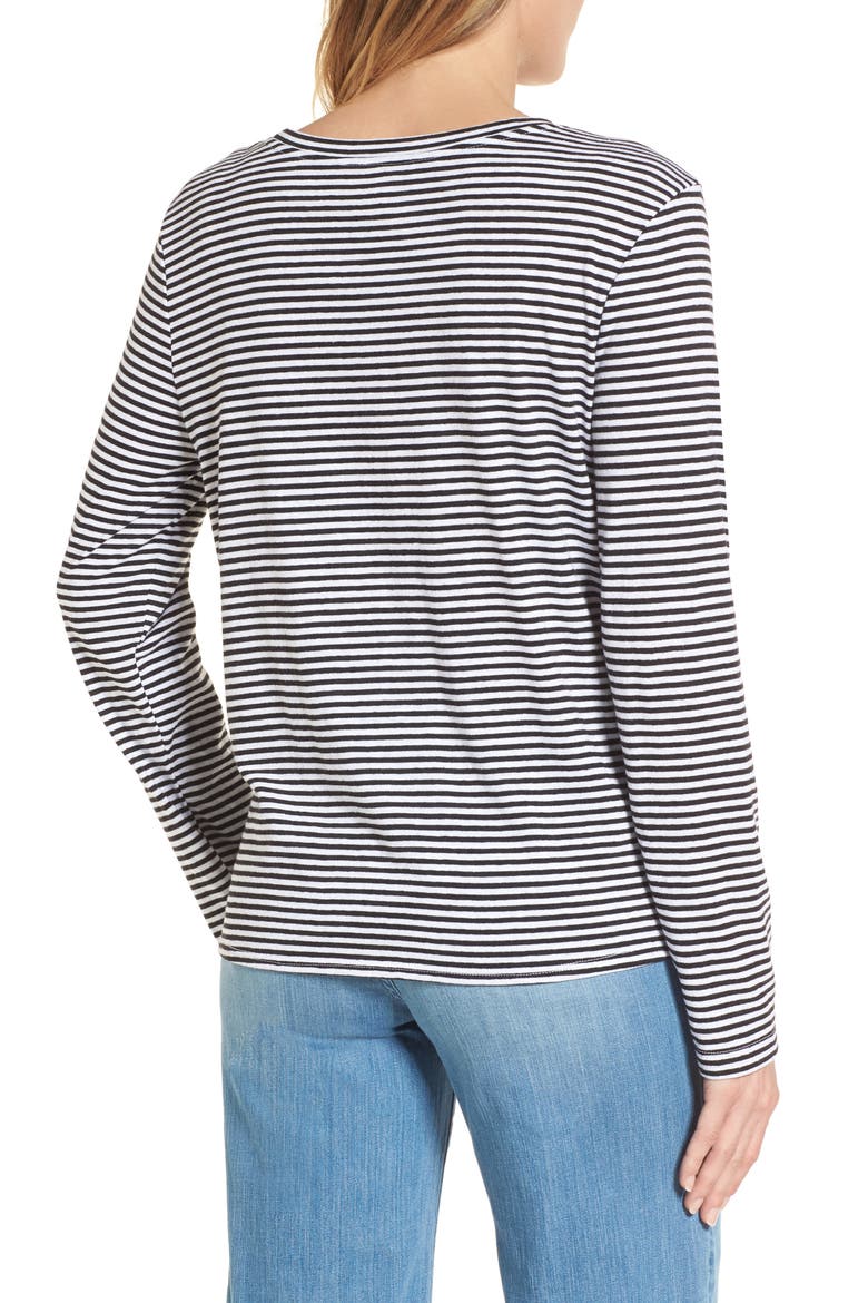 Long Sleeve Front Knot Tee, Alternate, color, BLACK- WHITE EVEN STRIPE