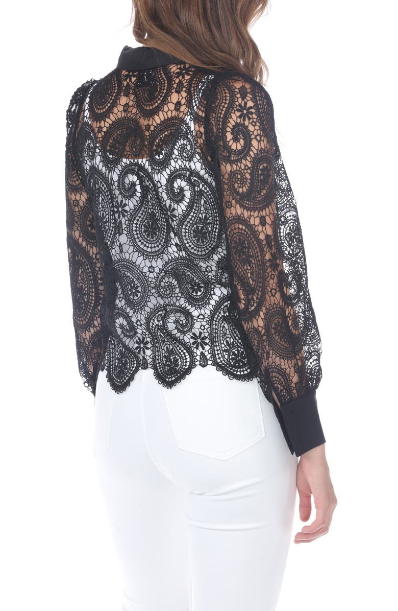 RAIN AND ROSE Paisley Lace Button-Up Shirt, Alternate, color, Black