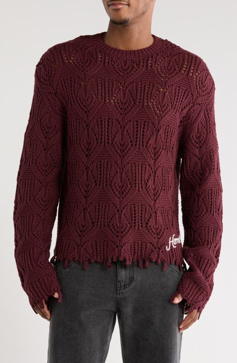 Open Stitch Cotton Crewneck Sweater