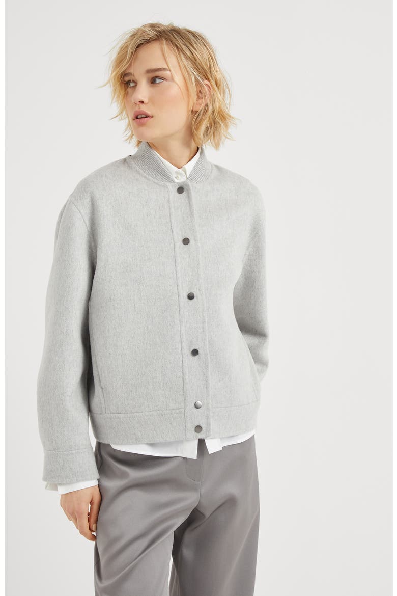 Hand-crafted bomber jacket in cashmere beaver double cloth with monili, Alternate, color, Medium Grey