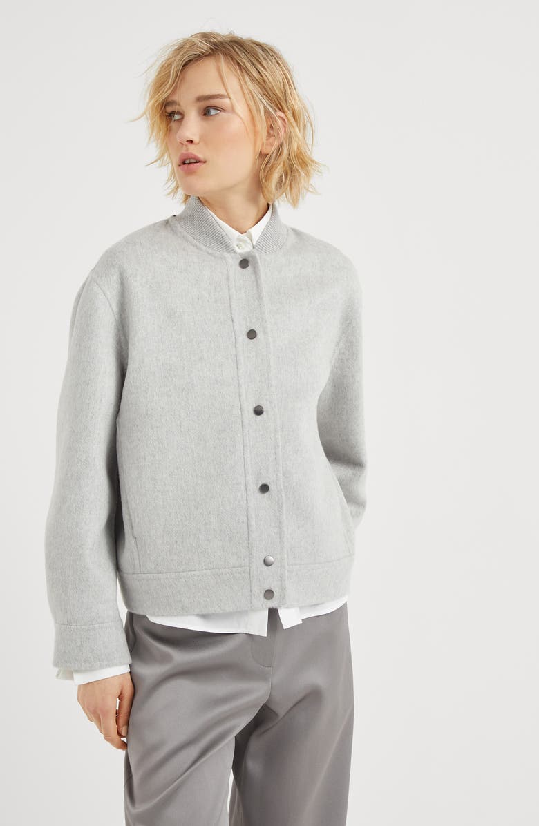 Brunello Cucinelli Hand-crafted bomber jacket in cashmere beaver double cloth with monili, Alternate, color, 