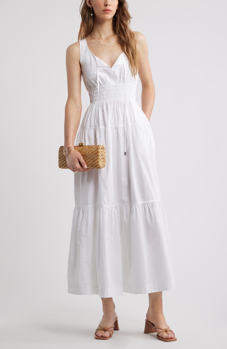 Chelsea28 Cotton Poplin Tiered Maxi Sundress, Alternate, color, White