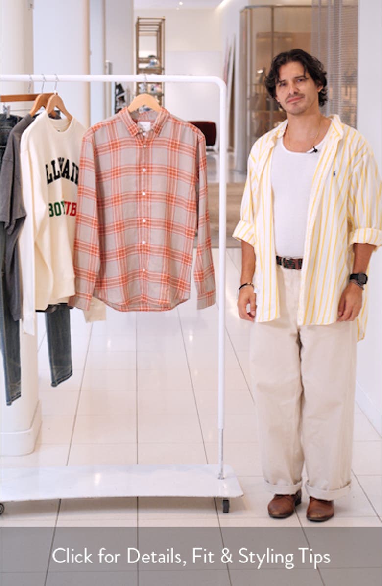 John Standard Fit Plaid Linen Button-Up Shirt, sales video thumbnail