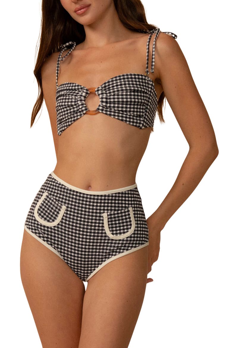 Gingham High Waist Bikini Bottoms, Alternate, color, BLACK/ WHITE GINGHAM