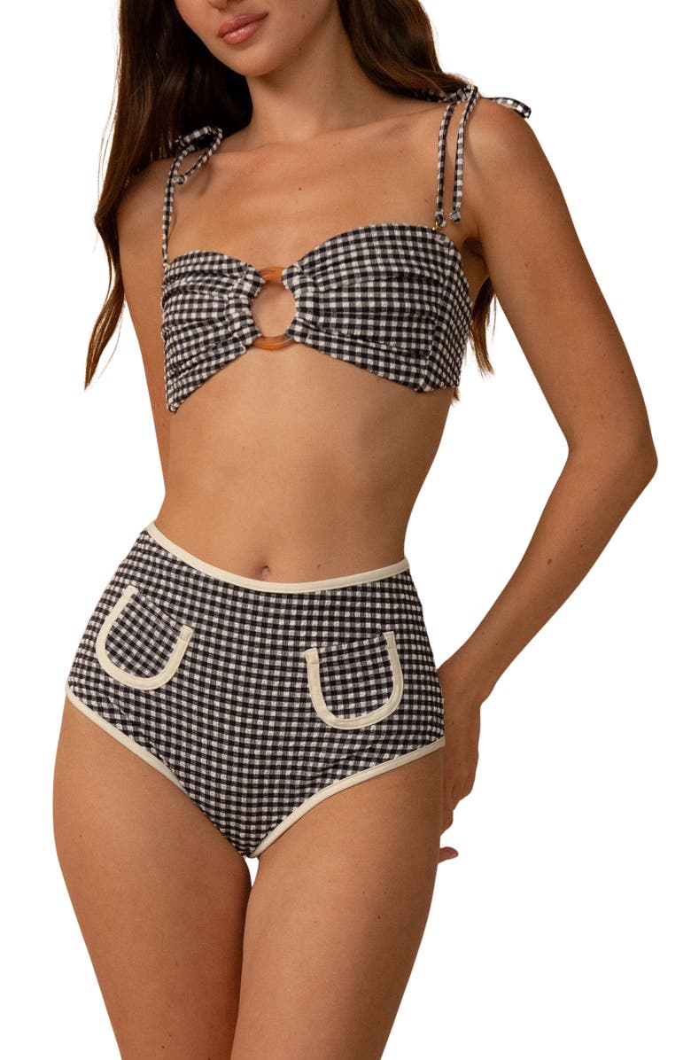 MONTCE Gingham High Waist Bikini Bottoms, Alternate, color, Black/ White Gingham