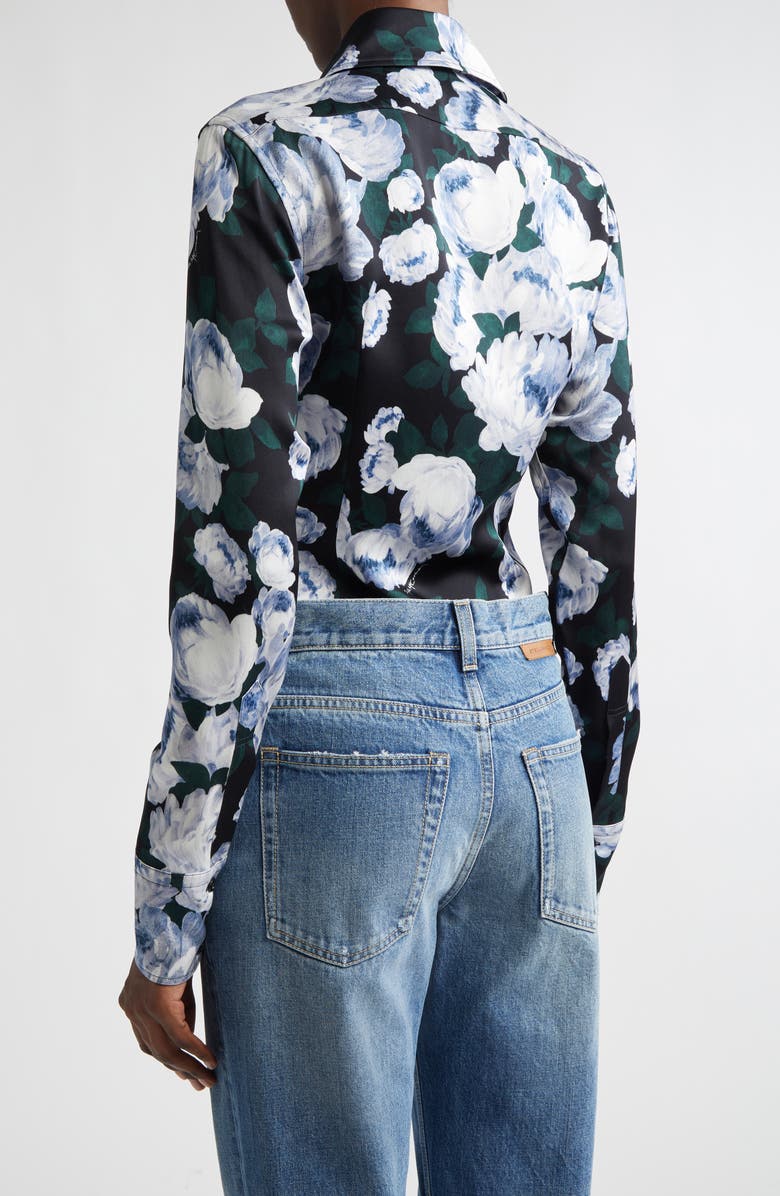 Stella McCartney Bunch of Roses Button-Up Shirt, Alternate, color, Green Multicolor