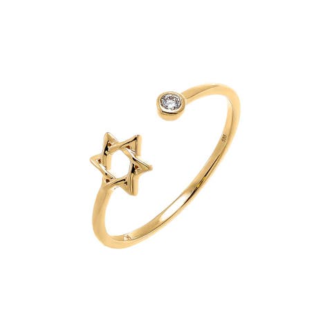 Diamond Bezel X Star Of David Open Ring 14K
