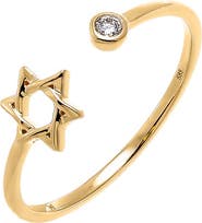 BY ADINA EDEN Diamond Bezel X Star Of David Open Ring 14K