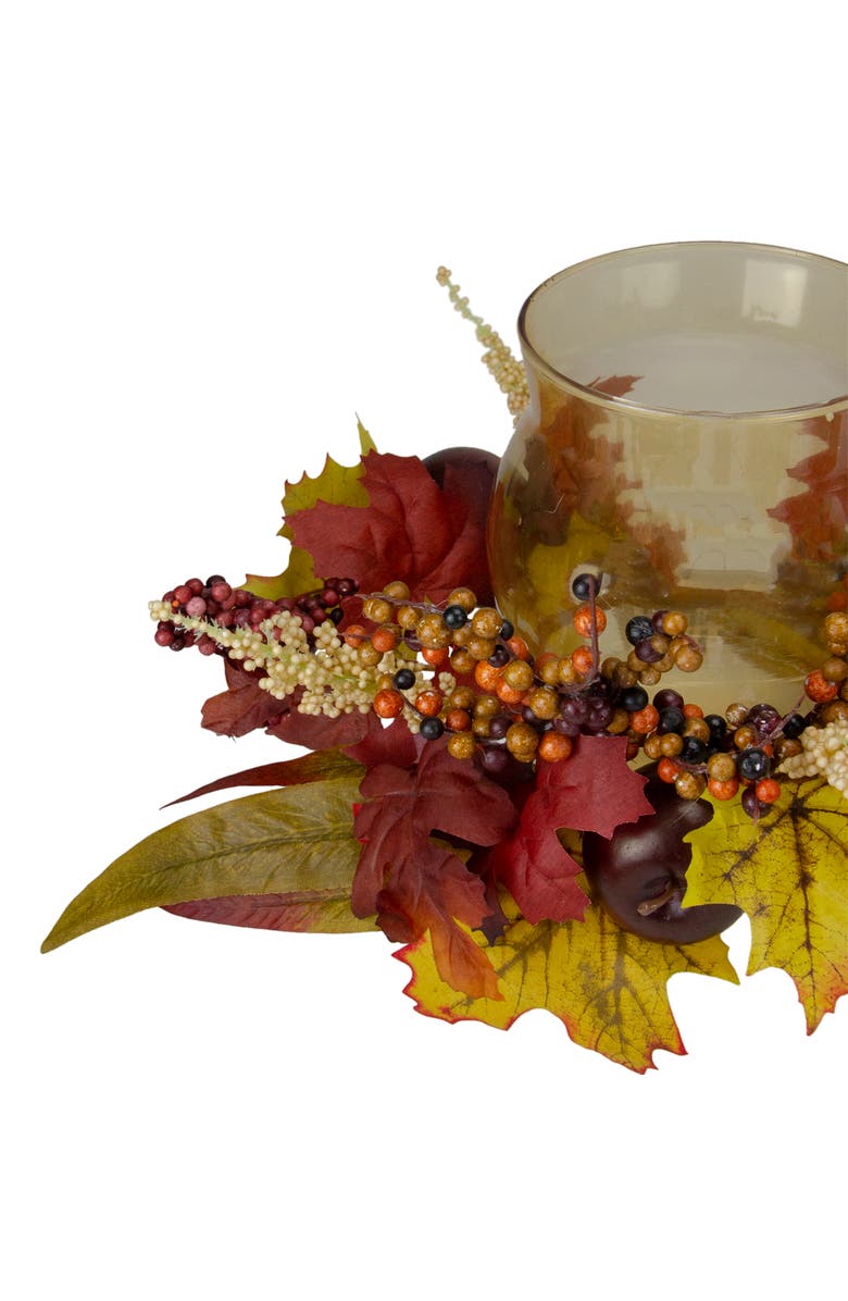 Northlight Apples and Dahlias Fall Harvest Floral Glass Hurricane Pillar Candle Holder - 15", Alternate, color,