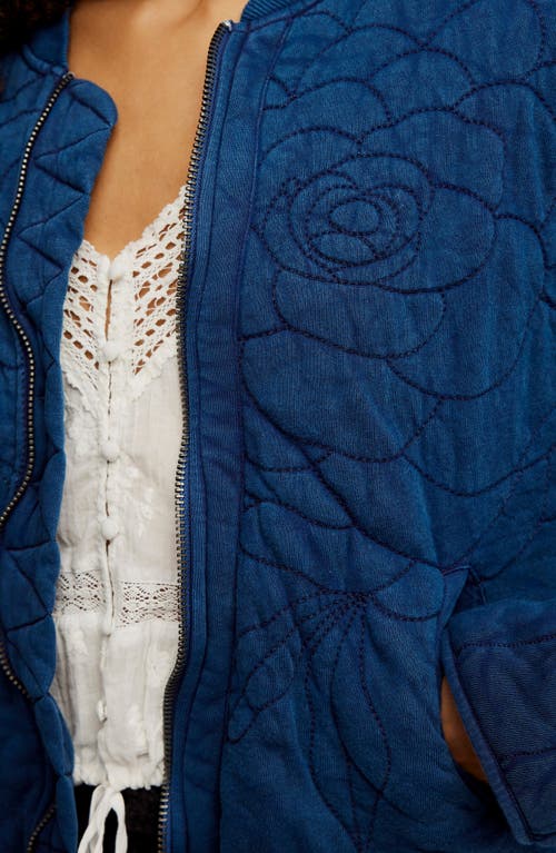 Free People Rose Front Zip Jacket In Blue