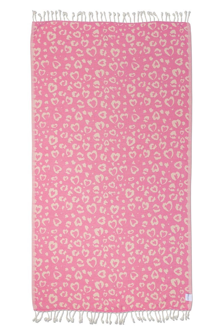 Leopard Heart Organic Turkish Towel, Main, color, Pink