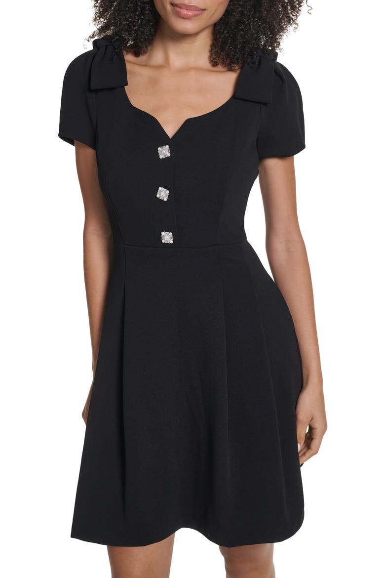 Scuba Crepe Fit & Flare Dress, Alternate, color, BLACK