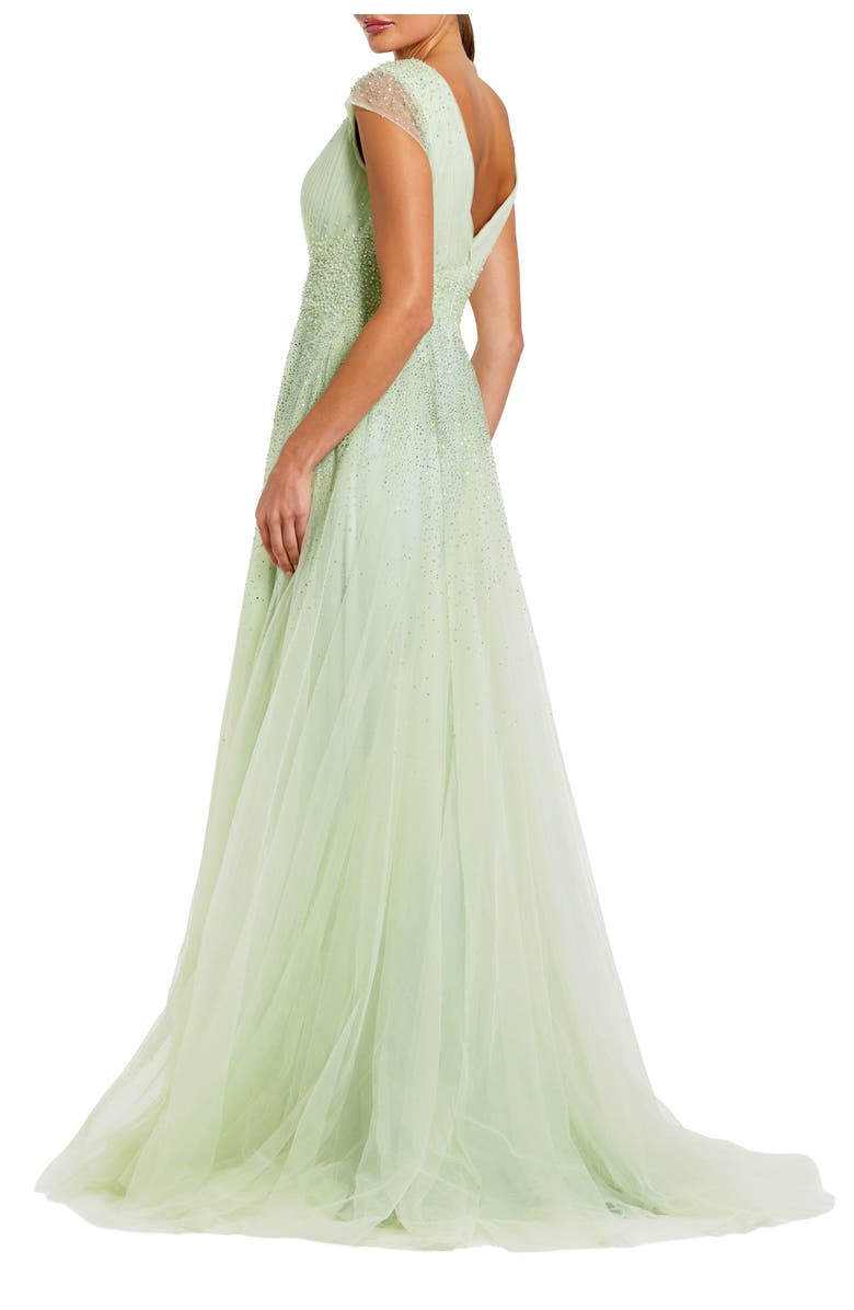 Mac Duggal Embellished Tullle Cap Sleeve V Neck Evening Gown, Alternate, color, Sage