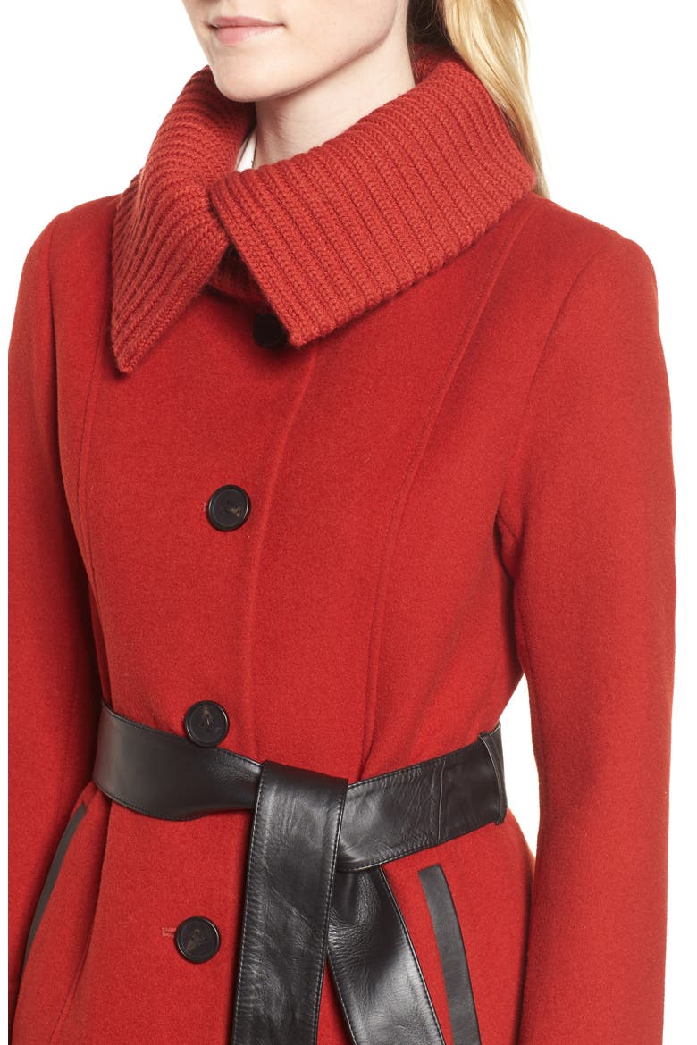 Flat Wool Knit Collar Coat, Alternate, color, PAPRIKA